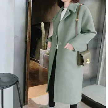 

Women Winter Solid Color Lapel Collar Thicken Slim Long Trench Coat Warm Outwear