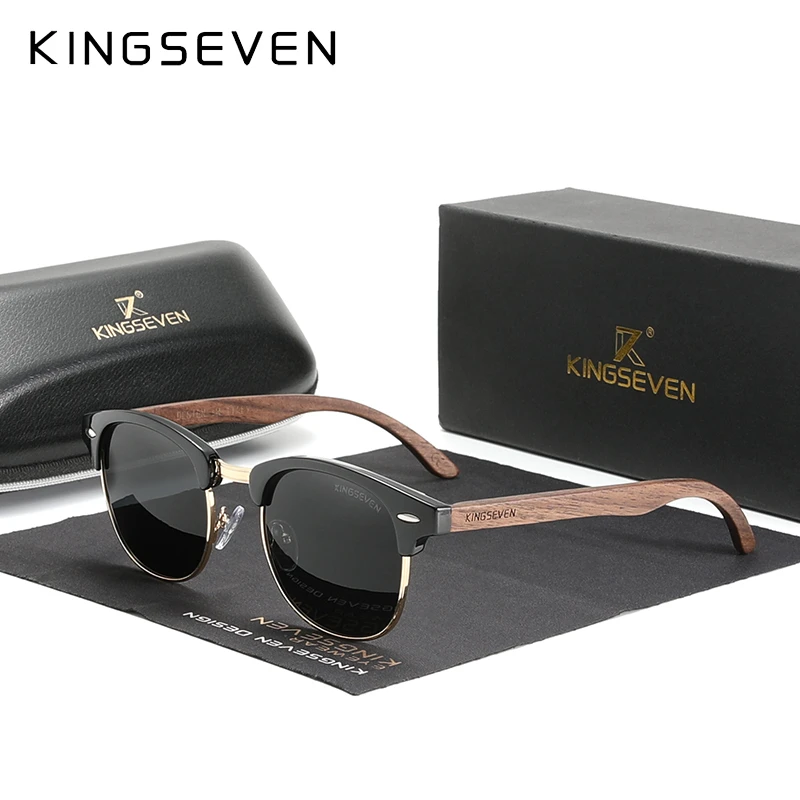KINGSEVEN Handmade 2021 Black Walnut Wooden Sunglasses Men Polarized UV400  Protection Semi Rimless Retro Eyewear Women Oculos|Men&#39;s Sunglasses| -  AliExpress