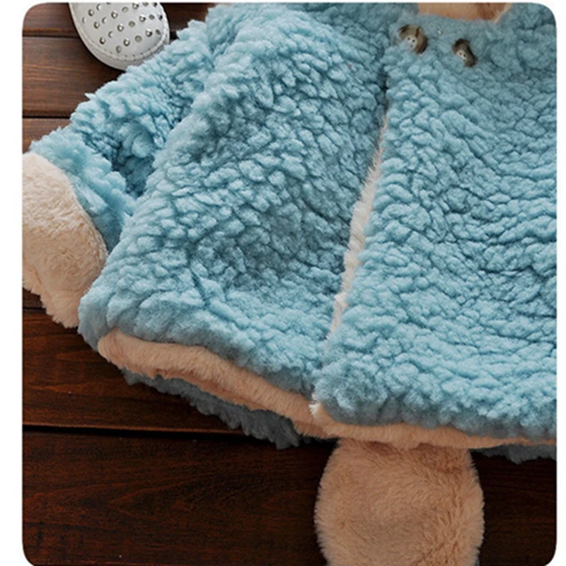 CYSINCOS/Зимний Детский коралловый шерстяной свитер; пальто из флиса и бархата; утепленная одежда с капюшоном и большими ушами для девочек; парки