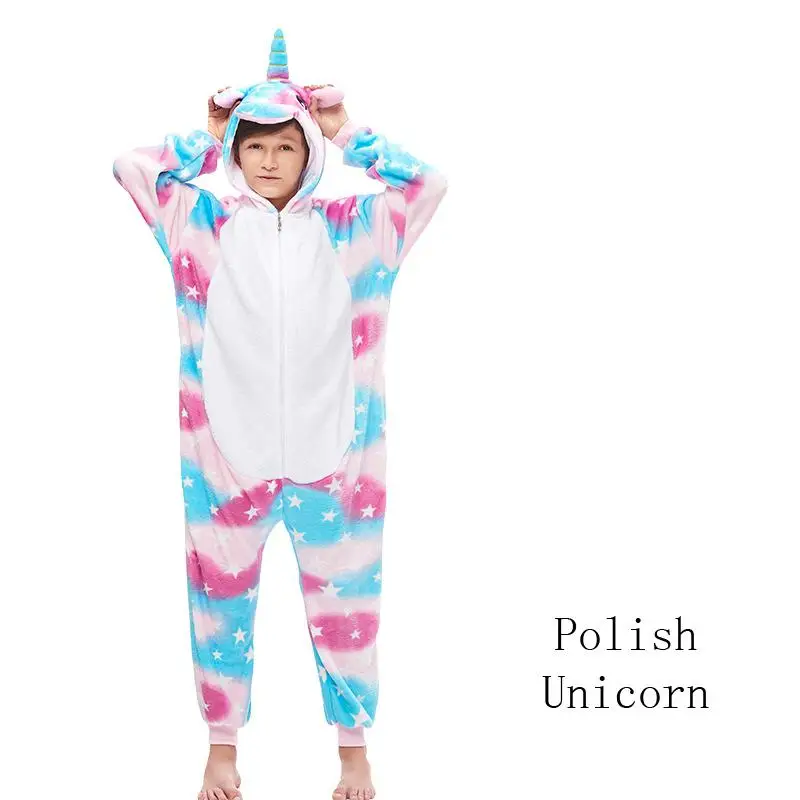 Kigurumi/Детские фланелевые пижамы; детские зимние комбинезоны; одежда для сна для девочек и мальчиков; пижамный комплект с единорогом, Тигром; Пижама с капюшоном - Цвет: Polish TianMa