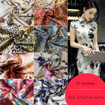 

Printed silk stretch satin fabric meter soft dress pajamas natural silk fabric stretch spandex fabric wholesale silk cloth