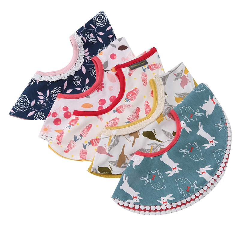 Cotton Round Bibs Baby Babador Feeding Smock Infant Burp Cloths Cartoon Saliva Towel Baby Eating Accessory Soft Baby Stuff