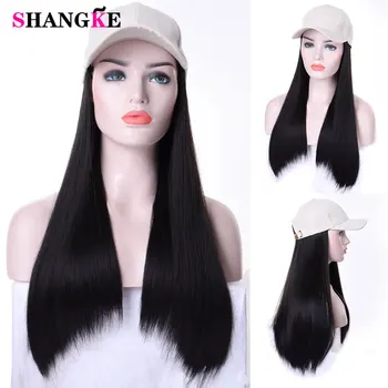 

A Integrated Long Synthetic Baseball Cap Natural Black / Brown Extension Heat Resistant Hairpiece Natural straight Hair