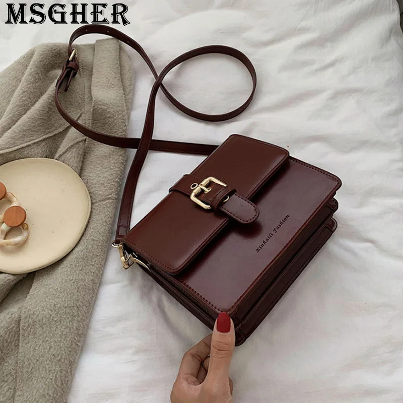 MSGHER Solid Flap Women Shoulder Bag Concise French Vintage Classical Texture Style Joker Temperament Massage Lady Bag WB3151