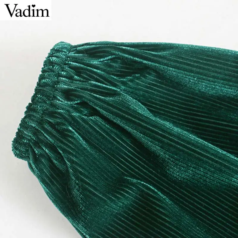 Vadim стильное вельветовое зеленое мини-платье с v-образным вырезом и длинным рукавом, плиссированные дизайнерские женские повседневные однотонные платья, офисная одежда, vestidos QD055