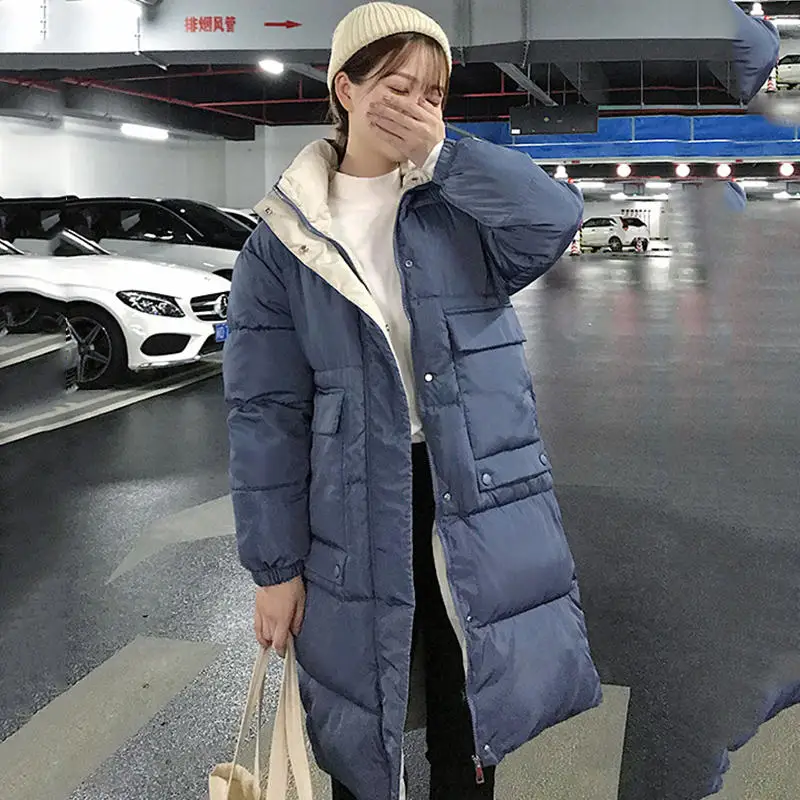 Blue Parkas Повседневная зимняя куртка с капюшоном Женская парка негабаритная теплая пуховая Хлопковая женская куртка Толстая стеганая Студенческая зимняя куртка женская одежда Q2032 - Цвет: Blue Parkas