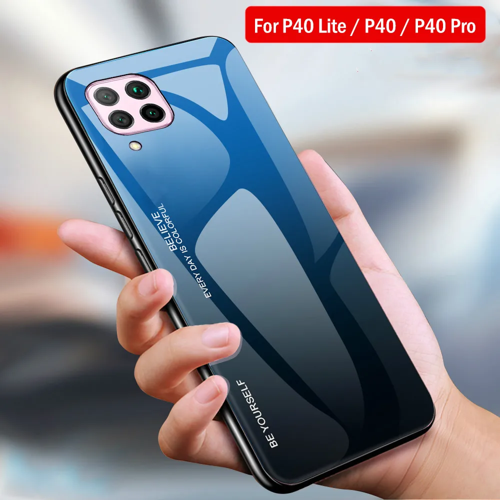 Чехол для Huawei P40 Lite с градиентом чехол телефона из закаленного стекла силиконовая