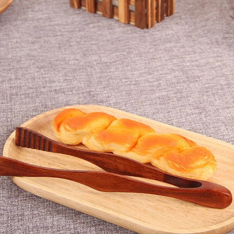 Wooden Food Tongs Bamboo Cooking Kitchen Tongs Food BBQ Tool Salad Bacon Steak Bread Cake Wooden Clip Home Kitchen Utensil