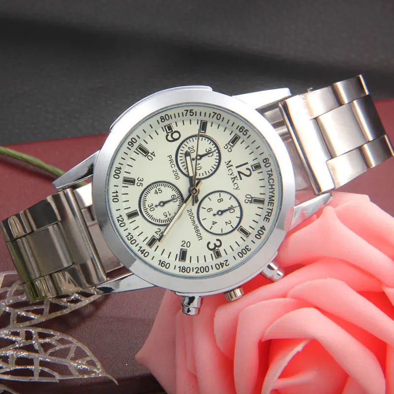 

Men Fashion Casual Steel Belt Watch Business Watch Men's Three-Eyed Six-pin Colorful Blueray Mirror MEN'S Watch Quartz Watch