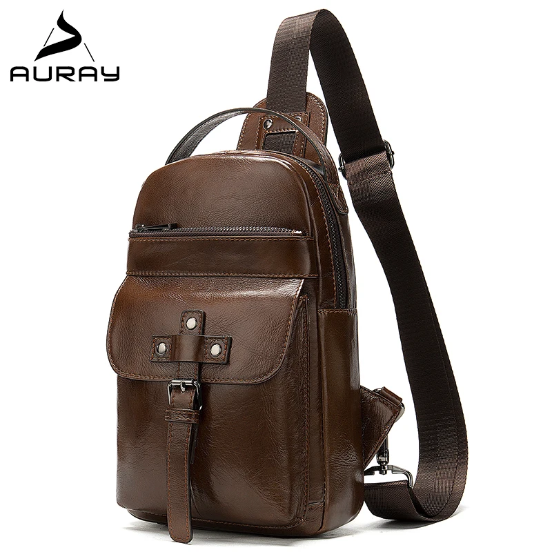 

AURAY Men's Shoulder Chest Bag Pack Men Genuine Leather Crossbody Bag Vintage Messenger Bag Men Leather Crossbody Bags For Men