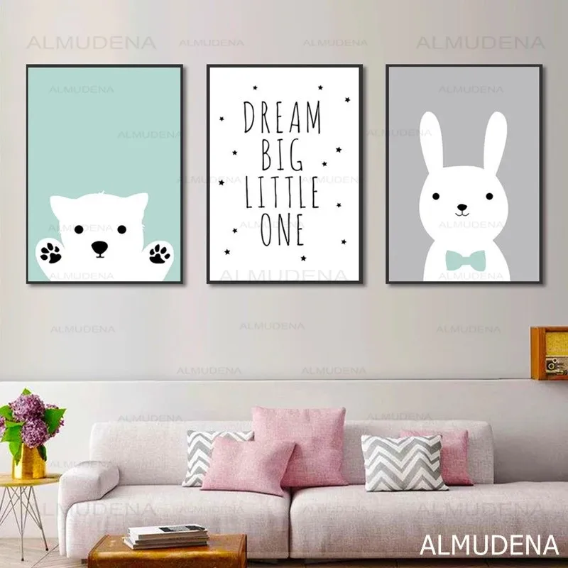 Северный медведь кролик постеры и принты лес животное мультфильм холст картина