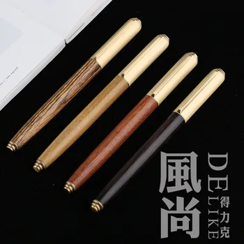 

Delike Handmade Rosewood Celluloid Fountain Pen Natural Brass Cap EF/F/Small Calligraphy Bent Nib Office Business Gift Pen