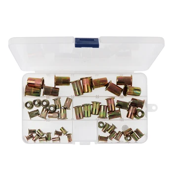 

50 Pcs M4 M5 M6 M8 M10 Flat Head Threaded Rivet Zinc Plated Carbon Steel Nuts Rivet Set High Quality Hardware Fasteners Tools