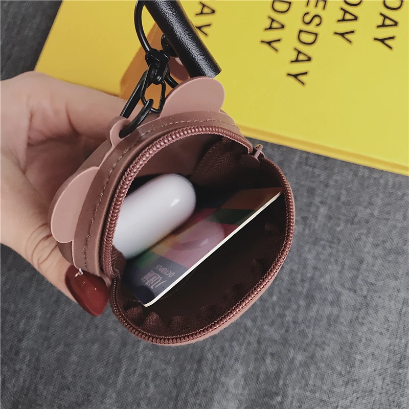Cartoon Bear Earphone Bag Cute Small Zipper Case Headset Box Mini Soft Silicone Kawaii Portable Earbud Pouch Kids Coin Purse