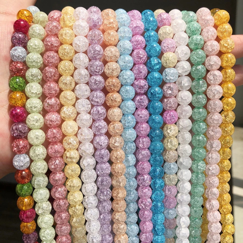 Natuurlijke Sneeuwwitje Gebarsten Quartz Ab Multicolor Crystal Glazen Kralen Ronde Spacer Losse Kralen Voor Sieraden Maken Diy Armbanden