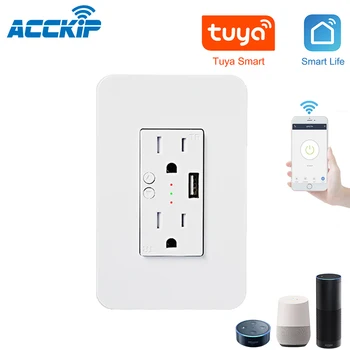 

ACCKIP USA Canada Timing Wifi Socket Surge Protection Wall Socket Smart Home Wireless Wall Mounted Outlet USB Plug Wall Socket