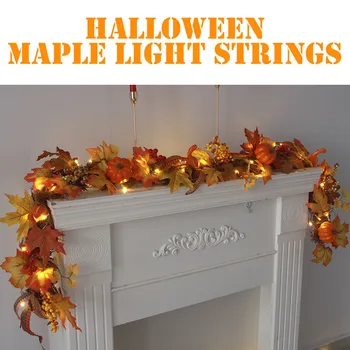

1.7m Led Lighted Fall Autumn Pumpkin Maple Leaves Garland Thanksgiving Decor Fashion Halloween Maple Light Strings #LR4