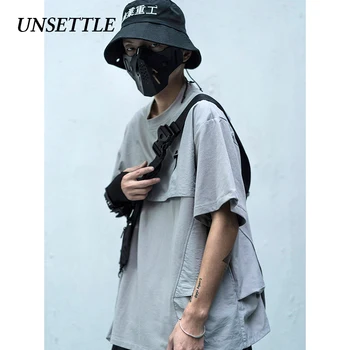 

UNSETTLE 2020SS Men/Women Japanese Patchwork Streetwear T-Shirts Mens Hip Hop Casual Fake Two Pieces Short Sleeve Tops Tshirts