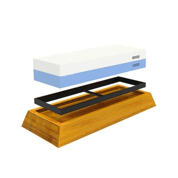 

New 1000/6000Grits Dual Side Whetstone Carborundum Waterstone Kitchen Cutter Sharpening Stone Sharpener +Non-slip Base Holds