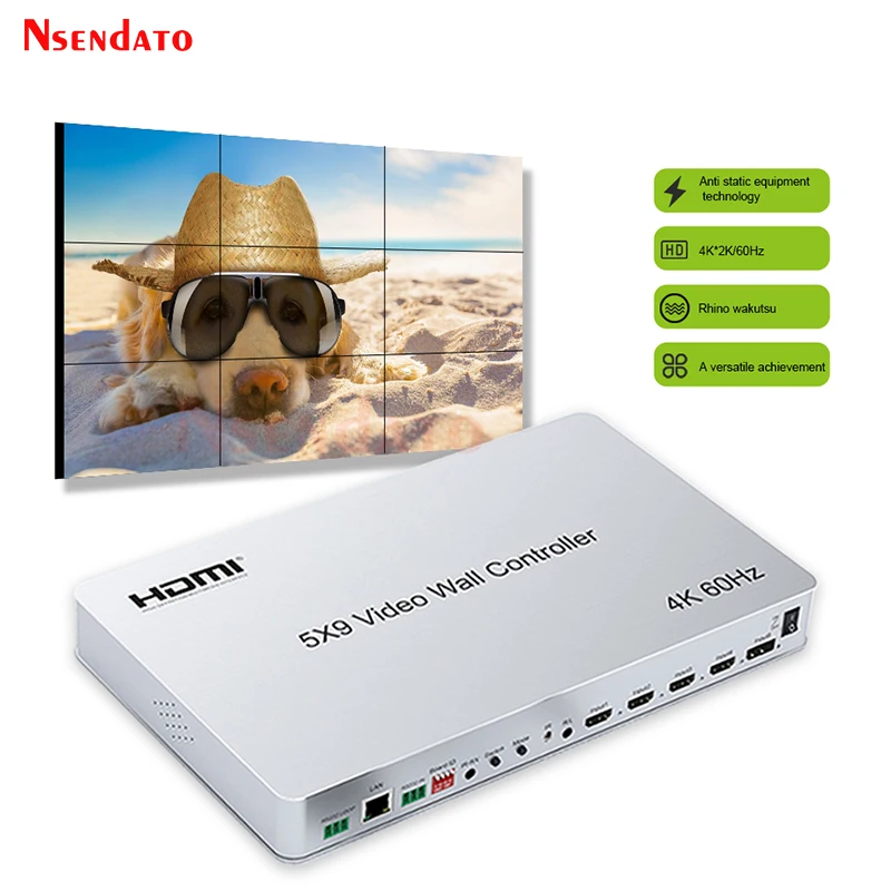 5X9 Tv Video Wall Controller Processore Splicer 4K 60H 2X2 3X3 1X5 1X6 1X7 1X8 1X9 Hdmi Audio Video Splicer Splitter Switch Rs232