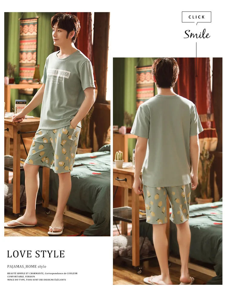 Summer Cotton Pajamas Sets Fashion Blue Short Sleeve Couple Sleepwear Leisure Plus Size Men's Homewear Korean Cute Women Pajamas ladies pyjamas sets