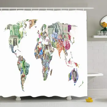 

Shower Curtain Set with Hooks 72x78 World Banking Countries Bank Country Currency Note Map Symbol Finance Money Signs Symbols
