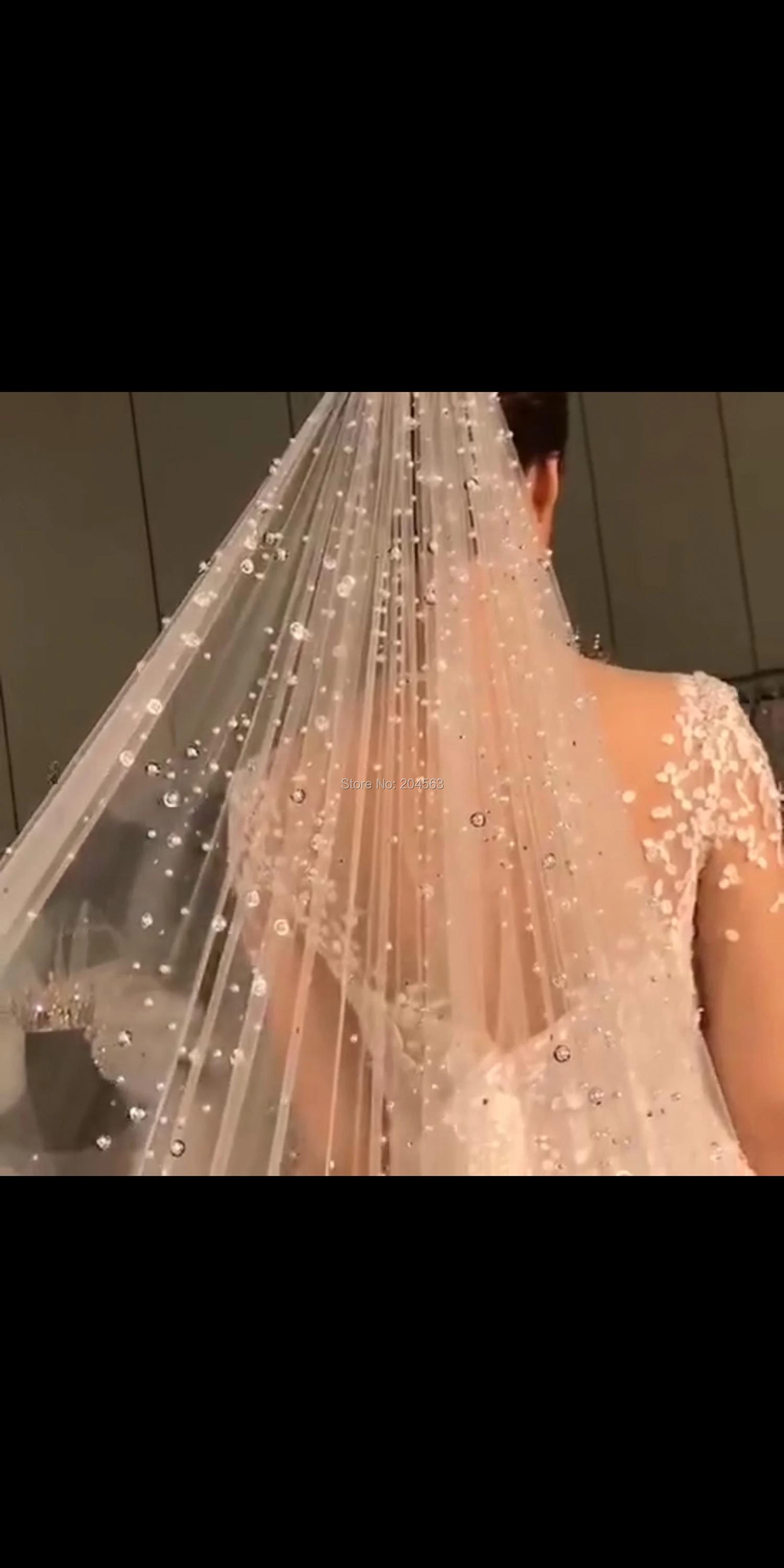 One Layer Beaded Wedding Veils Romantic 