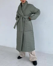 

Thickening Winter Down Jacket Women Belted Cotton Padded Parkas Female Wide-waisted Long Bubble Coat Windbreakers 2021