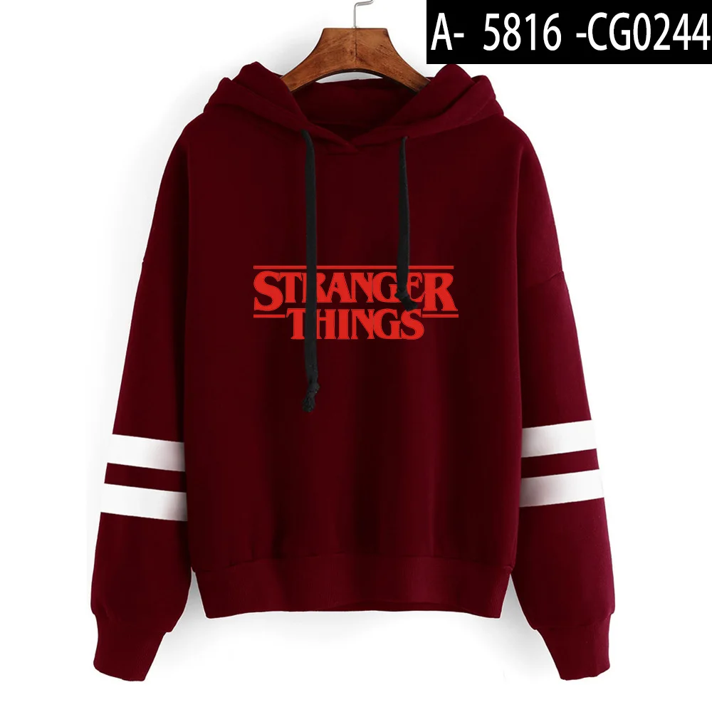 Stranger Things Fashion Printed Hoodies Women/Men Long Sleeve Hooded Sweatshirts Hot Sale Trendy Street Style Clothes - Цвет: Burgundy