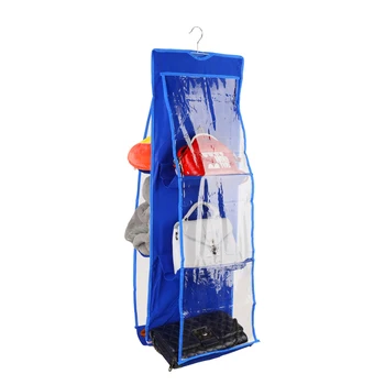 

New Storage Bag Large Capacity Non-woven Hanging Multi-layer Perspective Anti-dust Household 6 Pocket Closet Rack Hangers Home D