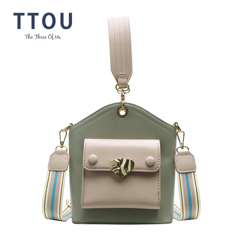 

Fashion Women Bucket Bags Casual Quality Leather Handbag for Female Panelled Color Crossbody Bags Ladies Message Shoulder bag