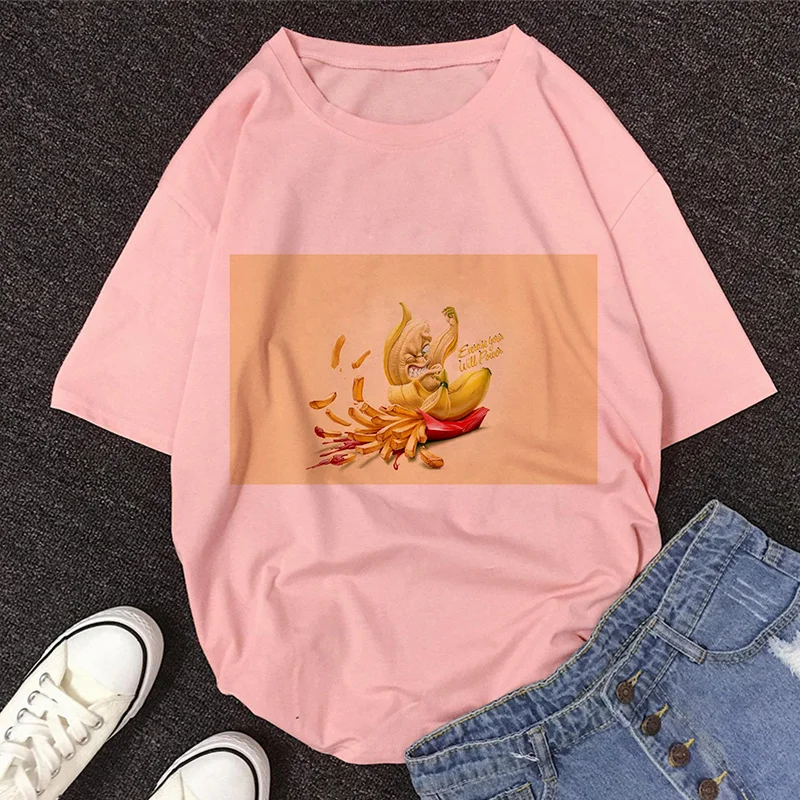 2020 New Summer DOLCE & BANANA Print T-Shirt Women O-Neck Short Sleeve Cute Cartoon T Shirt For Girls Students Lady Tops Tshirt