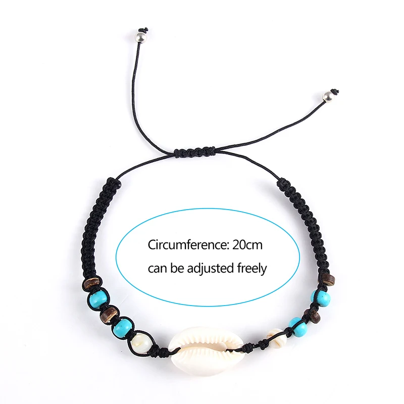 Bohemian Shell Charms Braided Bracelet For Women Child Crystal Bead Adjustable Rope Chain Anklet Jewelry 12pcs/lot
