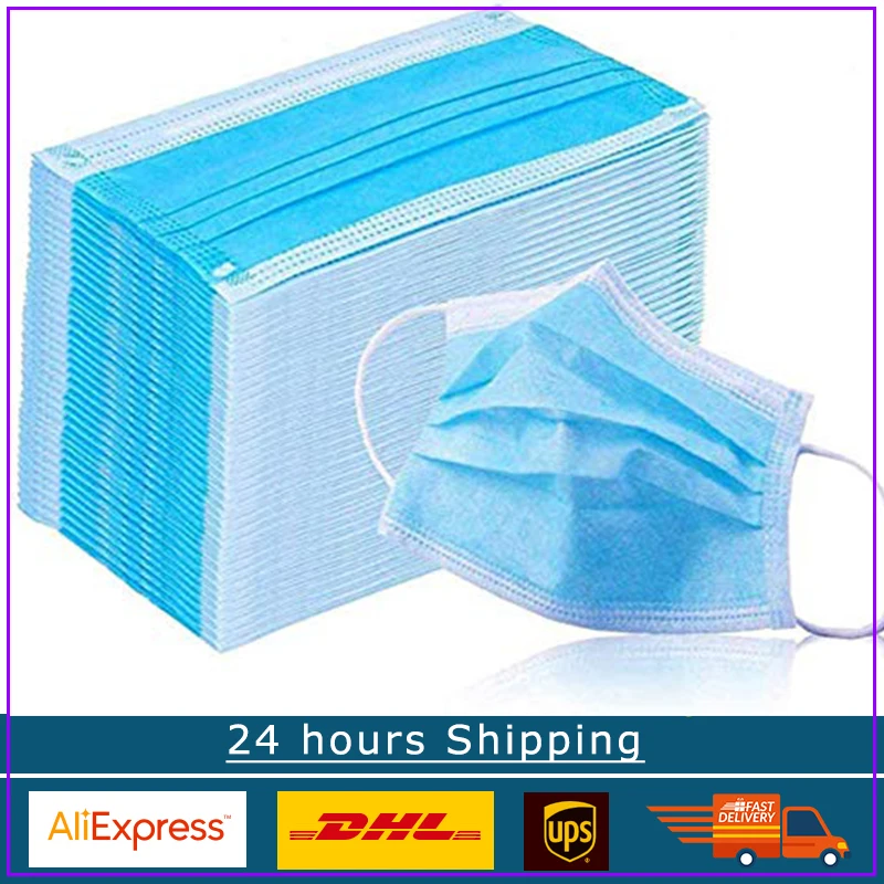 

100pcs Face Mouth Anti Virus Mask Disposable Protect 3 Layers Filter Dustproof Earloop Non Woven Mouth Masks masque surgical