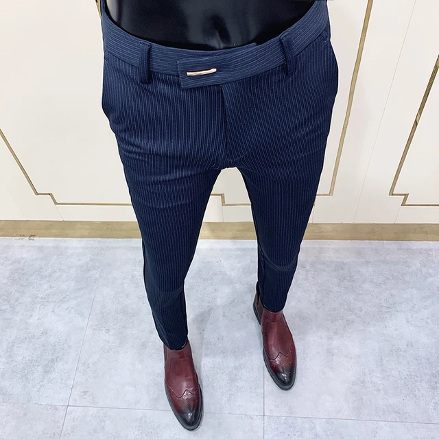 Chic Striped Navy Blue Pants Men 