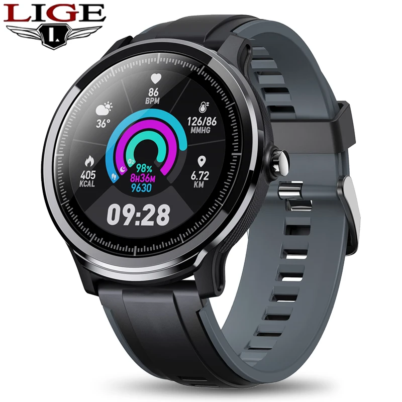 LIGE 2020 новые 1 3 дюймовые круглые умные часы с ЖК дисплеем IP68 водонепроницаемые