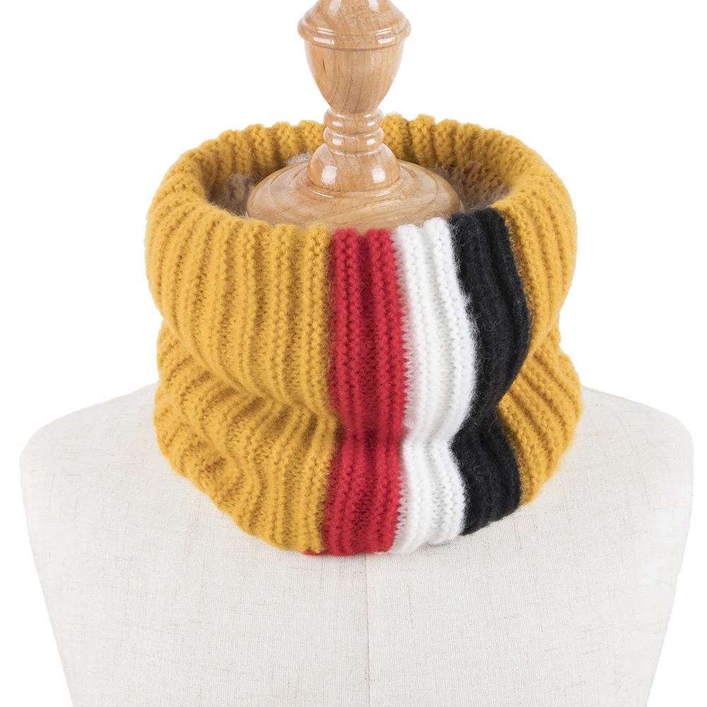 

Winter Scarf Children's Outdoor Warm Wool Neck Warmer Fashion Striped Knitted Neck Gaiter for Boys and Girls