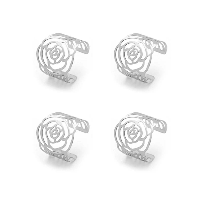Flower Silver 4pcs TAI Top 6 шт. кольцо для салфеток из металлического сплава кольца для салфеток для свадебной вечеринки банкета западное обеденное полотенце держатель для салфеток украшение стола - Цвет: Flower Silver 4pcs