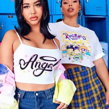 

Letter Ptint O-neck Women Tshirt Sleeveless Camisole Streetwear Club Backless Slim Casual Crop Top Summer Female Short Top