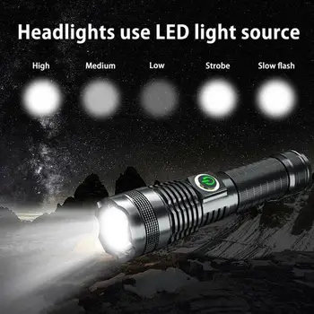 

The new flashlight P50 strong light zoom battery display strong light outdoor multi-function flashligh rechargeable USB lig F2D6