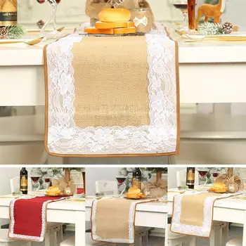 

Christmas Table Runner Plain Lace Rectangular Dresser Scarf Christmas Decoration