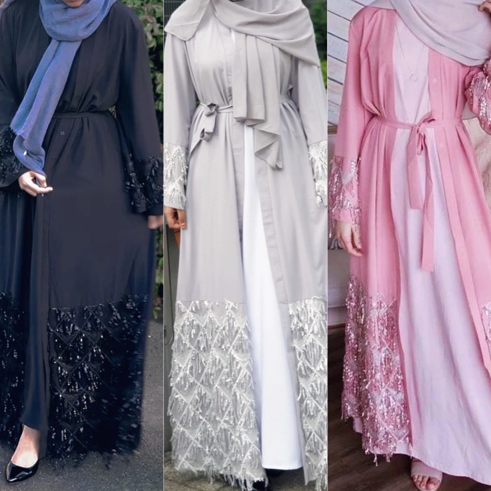 Dubaï femmes musulmanes robe longue Open Front Cardigan Islamique Abaya Ramadan Caftan