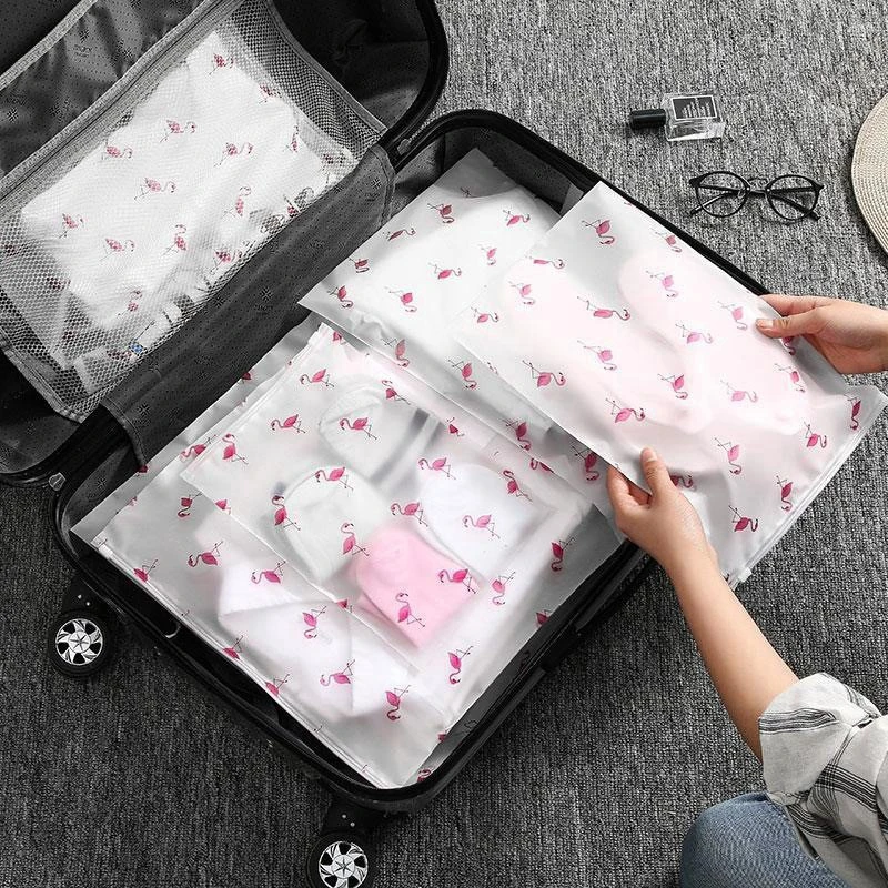 Flamingo bolsa de armazenamento para viagem, transparente, fecho com zíper,  impermeável, roupas íntimas para closet, saco de classificação