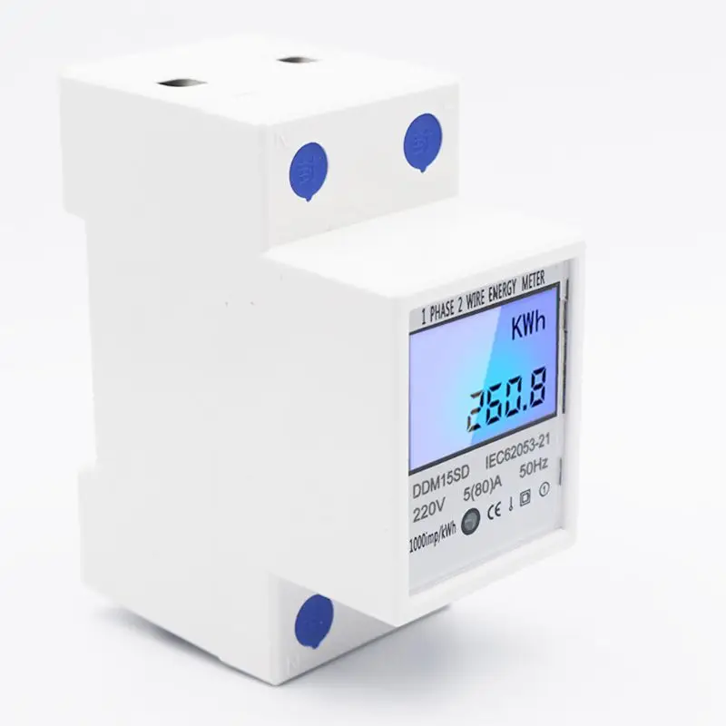 

Single Phase 2Wires Din Rail 5(80A) Energy Meter Electric Meter Monitor DDM15SD with LCD Backlight