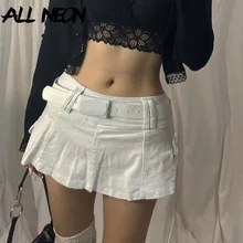 ALLNeon Pastel Goth Low Waist Black Micro Skirts Y2K Streetwear Pockets Patchwork A-line Skirt E-girl Aesthetics Outfits Zipper