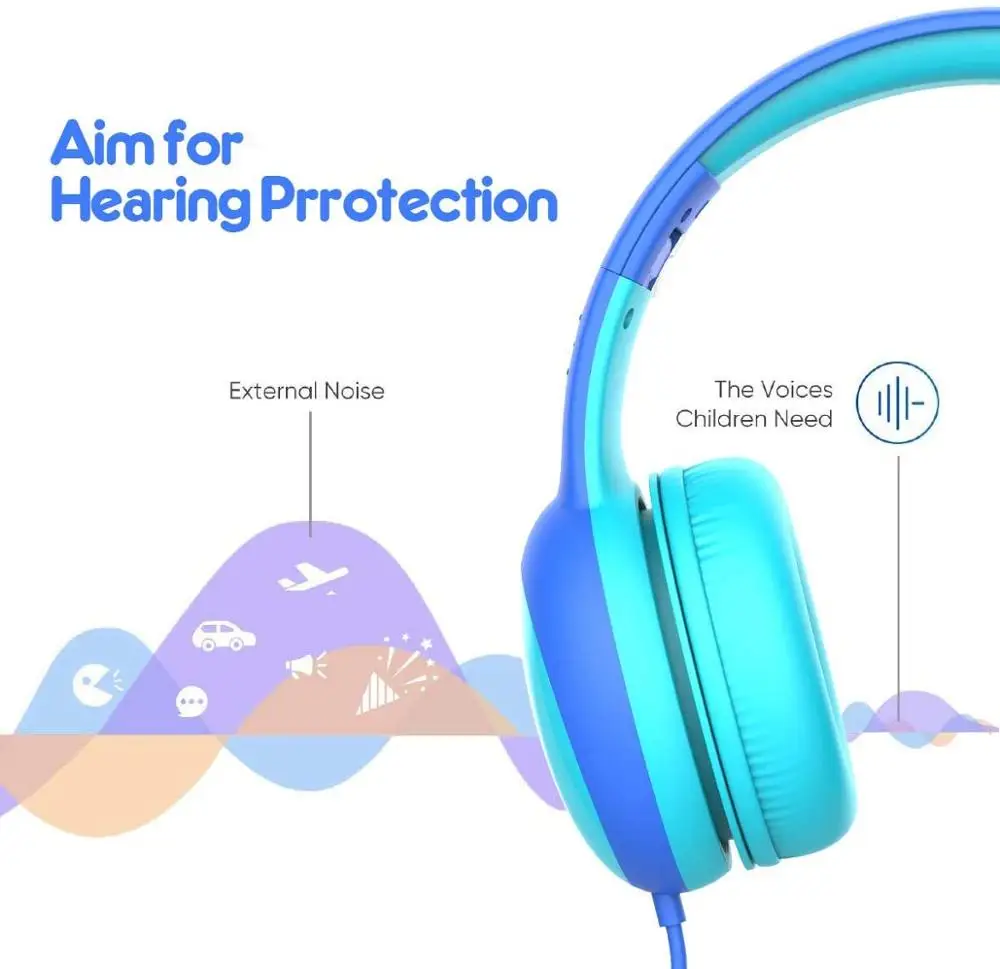 Gorsun Kids Headphones with limited volume Children Headphone with decorative ears Ear for boys and girls Wired Headset
