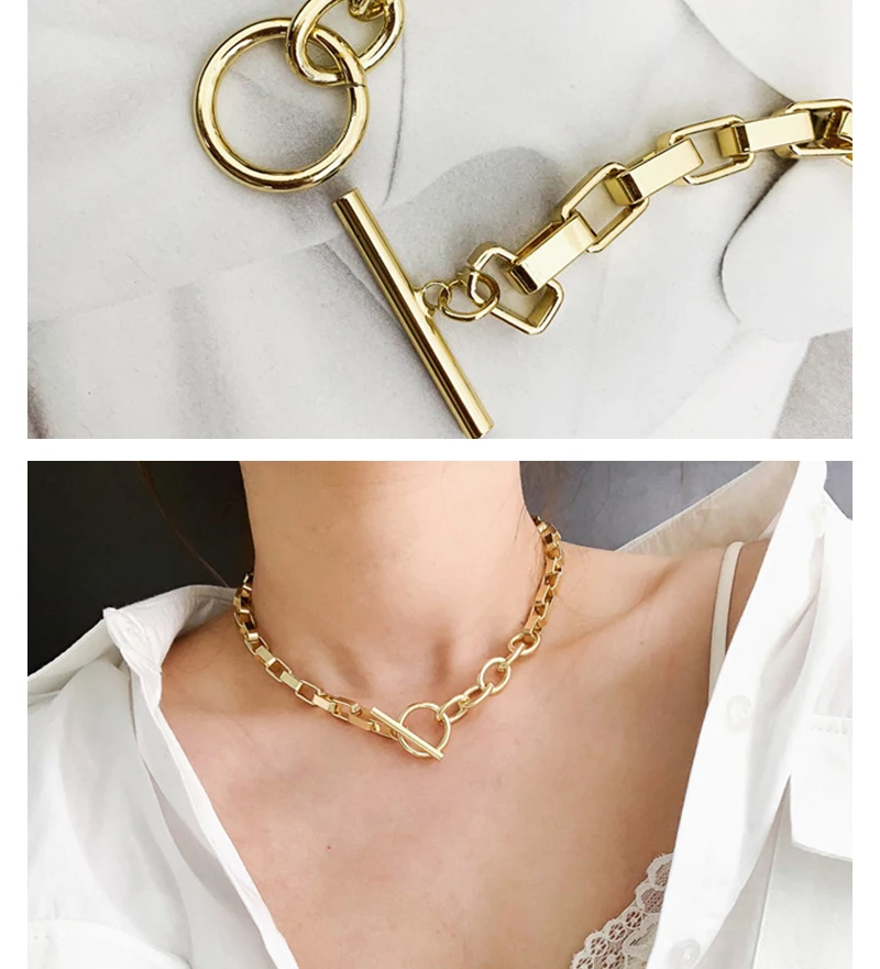 SRCOI, золотистого цвета, металлическая цепочка на шею, ожерелье в стиле хип-хоп, большое длинное геометрическое массивное ожерелье, женские вечерние ювелирные изделия