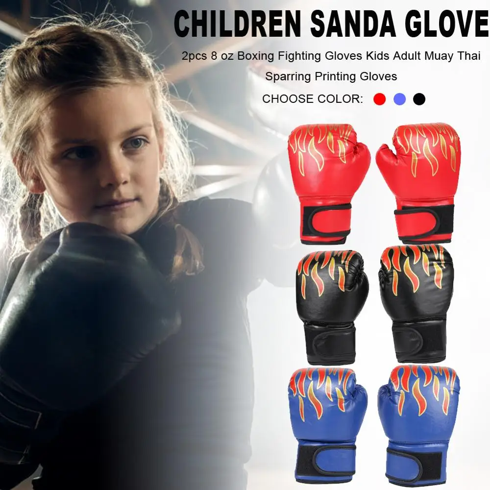 

Child Boxing Gloves Kids Professional Training Fighting Gloves Muay Thai Sparring Punching Kickboxing Breathable PU Flame Gloves