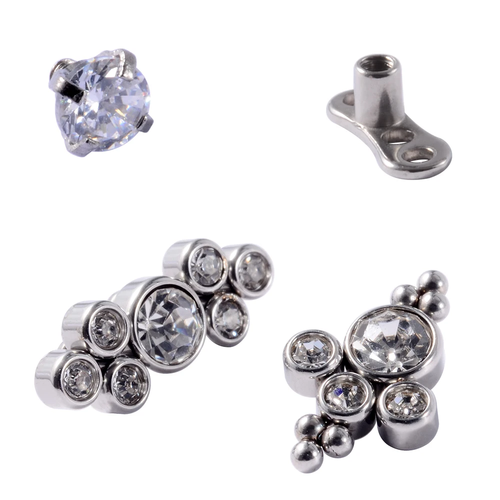 Chuoque 1Pc Titanio Con Clear/Rainbow Cz Crystal Top Ancoraggio Cutaneo Skin Diver Impianti Body Piercing Gioielli 14G