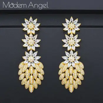 

ModemAngel Luxury flower Luxury Wheat Full Micro Cubic Zirconia Women Bridal Wedding Engagement Earring Jewelry